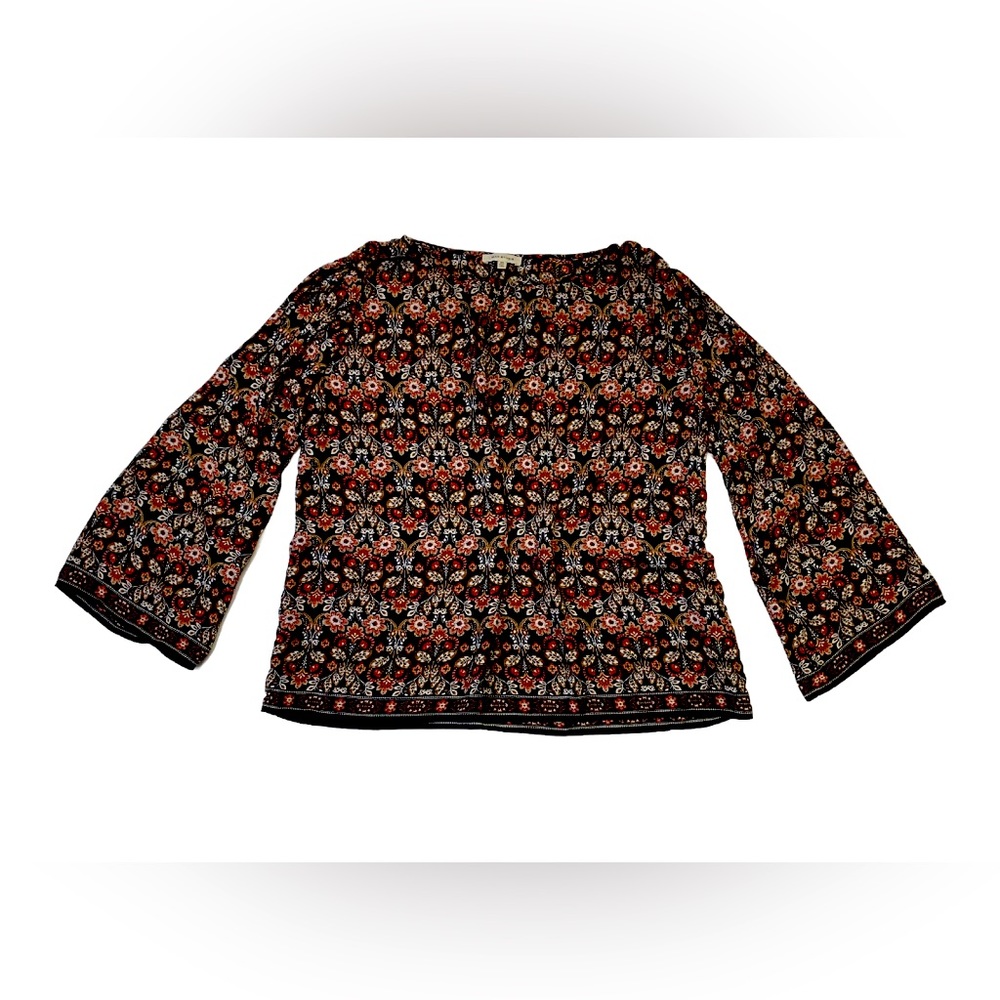Max Studio Long Sleeve Oversized Blouse  Black Floral Print Size XS